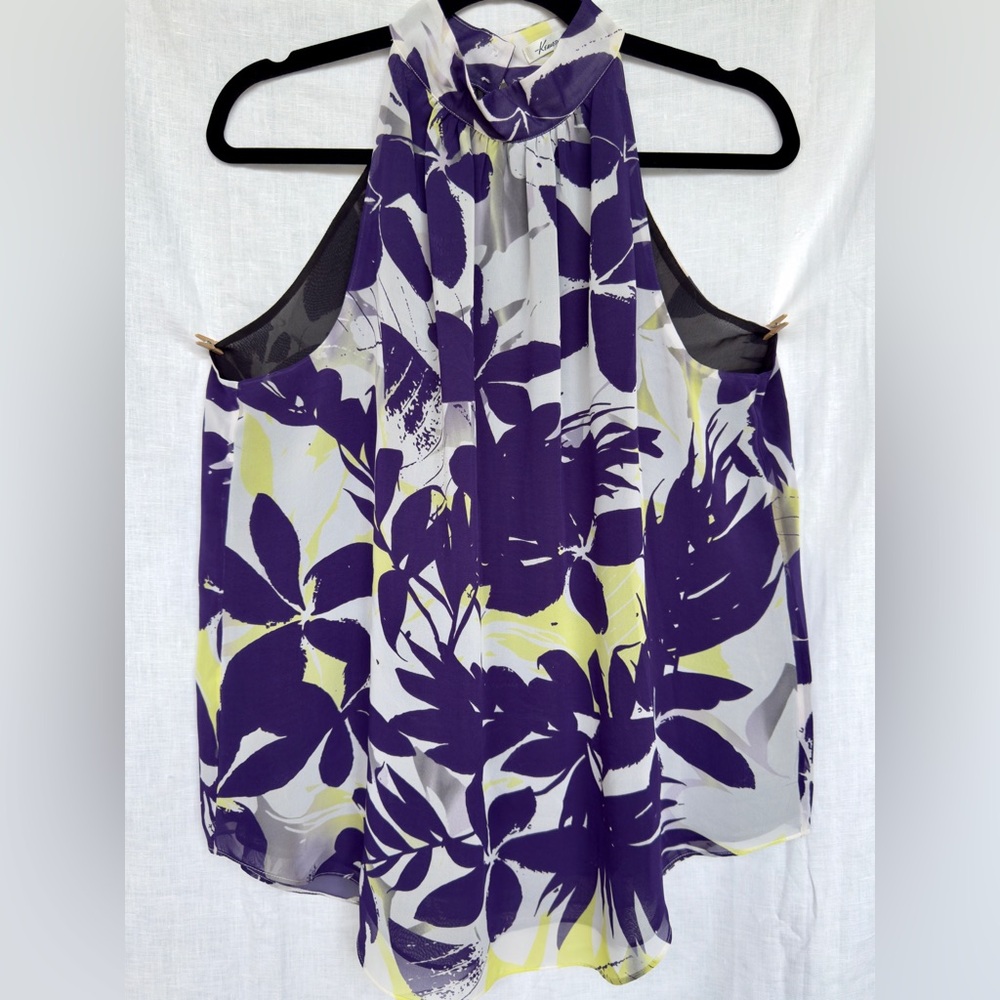 Kenneth‎ Cole NY High Collar Lined Floral Swing Sleeveless Blouse, Size 14 P